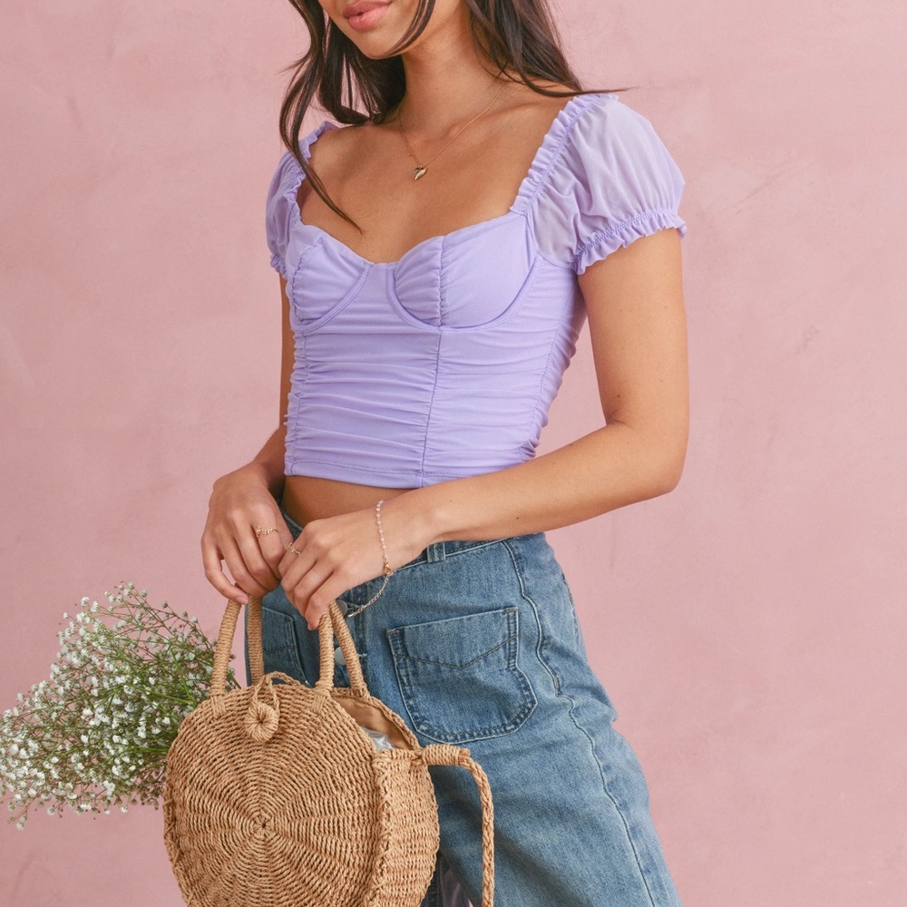 Lavender Puff Sleeve Crop Top from Breath of Youth Clothing Sweethearts Top
